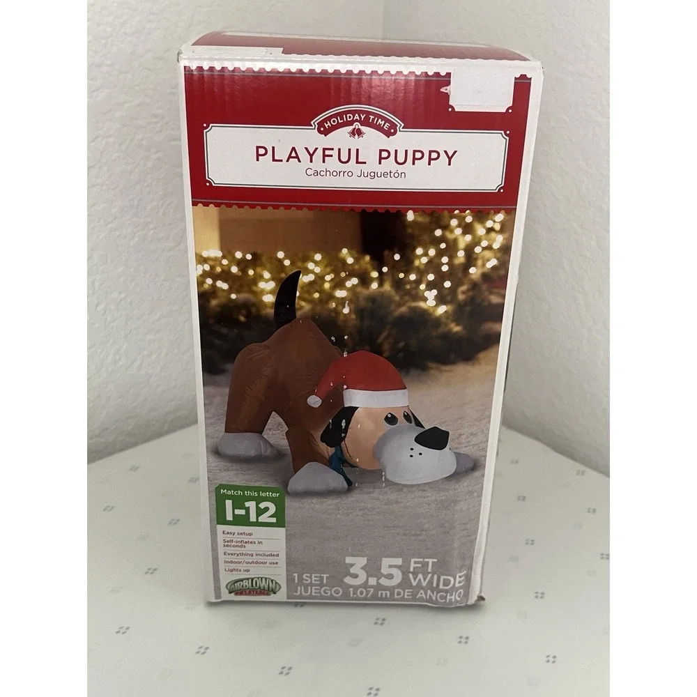 Holiday Time Playful Puppy Christmas Airblown Inflatable 3.5 FT Wide Lighted Dog